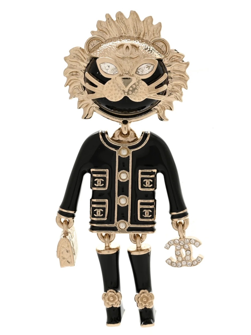 🦁ChaneI Lion Suit Jointed Enamel Black Brooch 🧷♠️